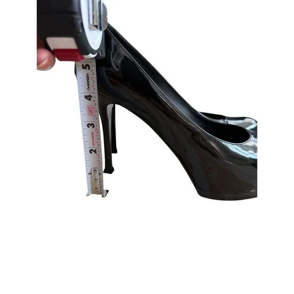 SAINT LAURENT Tribtoo Black Patent Leather Platform Heels Size 40.5 / US 10.5 - Picture 6 of 11